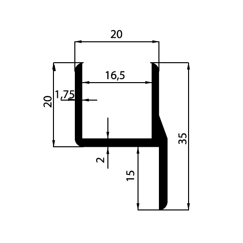 Aluminium U-profiel met lip - Afbeelding 2