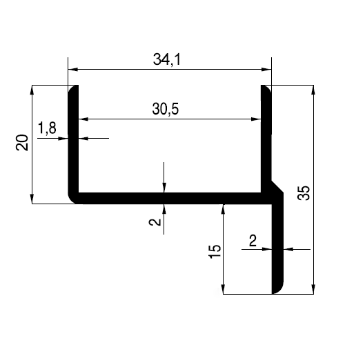 Aluminium U-profiel met lip - Afbeelding 3
